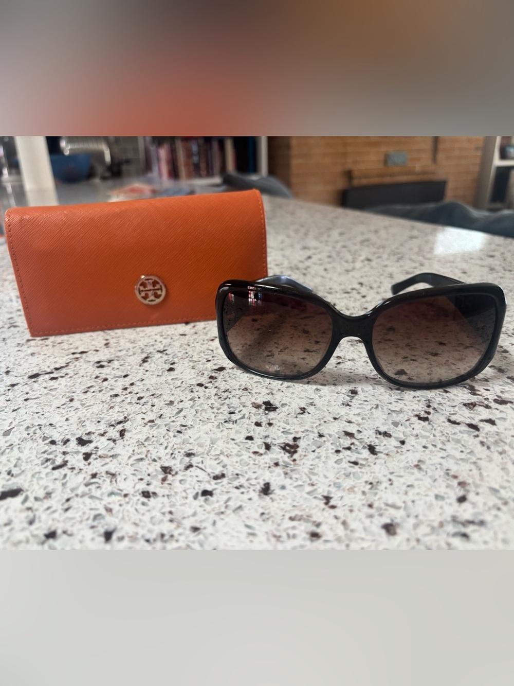 Tory Burch Black Sunglasses with Orange Logo Case